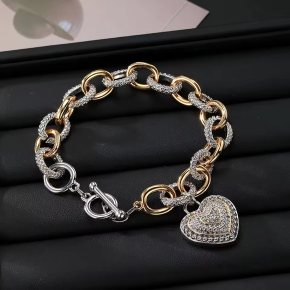 Anthropologie Jewelry - Silver and Gold Heart Charm Bracelet